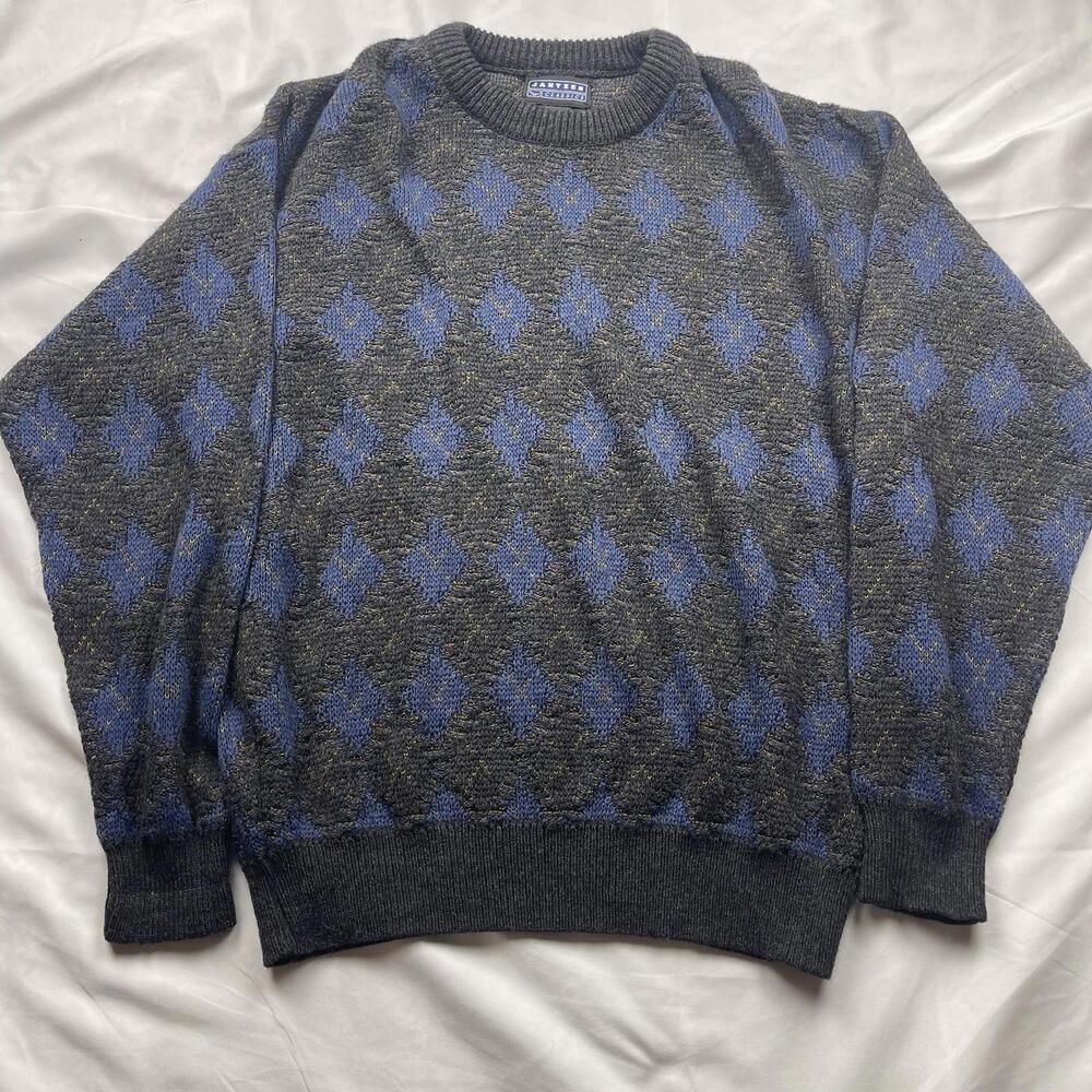 Jantzen Classics Sweater Mens Large Brown 100% Acrylic Long Sleeve Geometric 90s